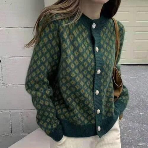 Vintage Cardigan Sweater Womens Knitted Coat Autumn Winter Harajuku Cardigan Single-breasted Sweater