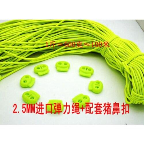 High tenacity/round/2.5mm/Elasticity cords/10meters+plastic button/fluorescent green/Adjustable buckle/for bags garment shoes