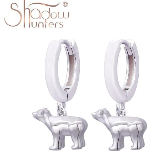 SHADOWHUNTERS Statement Jewelry 100% 925 Sterling Silver Bear Pendant Earrings For Gift Animal Design Drop Earrings Polar Bear