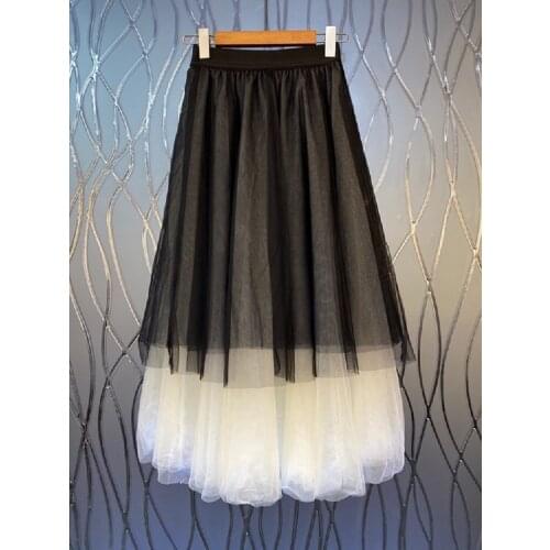 Ball Gown Skirts 2021 Autumn Winter Fashion Party Club Women Black White Color Block Patchwork Casual Elegant Long Maxi Skirts