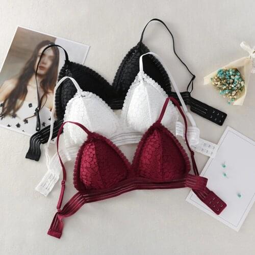 Lightweight Back Clasp Women Bra Lingerie Top French Style Breathable Frameless Adjustable Strap Solid Soft Deep V Thin Lace