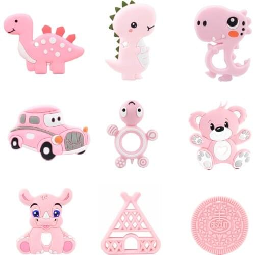 1PC Silicone Baby Teether Toddler Animal Dinosaur Turtle Cookies Hug Bear Teepee Car Silicone Beads Food Grade Toys Baby Teether