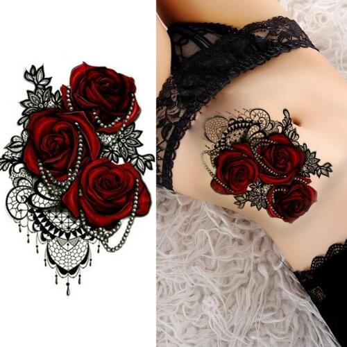 1 PC Fashion Women Girl Temporary Tattoo Sticker Red Sticker Arm Large Body Art Big Roses Full Fake Tattoo Flower Design G4B9