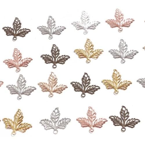 10pcs 26x23mm 6 colors Maple leaf shape Ancient style accessories All copper hollow metal fittings DIY Jewelry Metal Craft