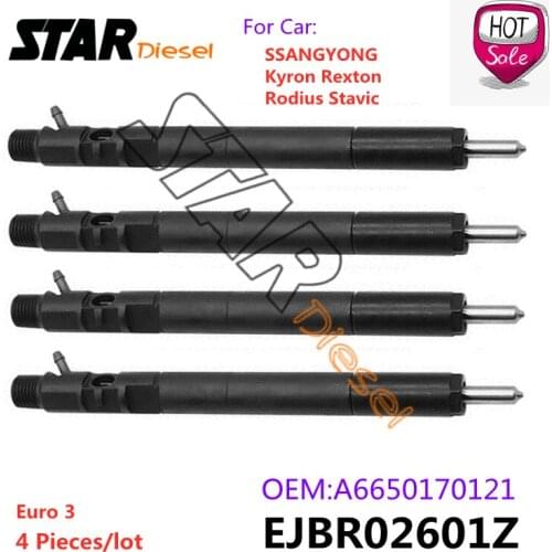 4 Pieces/lot Common Rail Injector EJBR02601Z OEM A6650170121 For SSANGYONG Kyron Rexton Rodius Stavic D27DT Euro 3