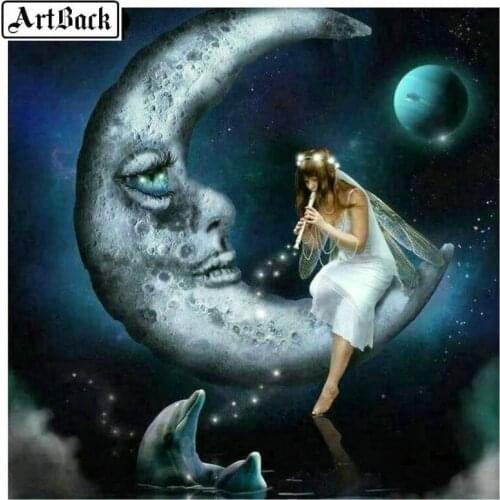 5d diamond painting moon fairy full square / round girl night scene diamond mosaic landscape 3d embroidery kit 50x50cm