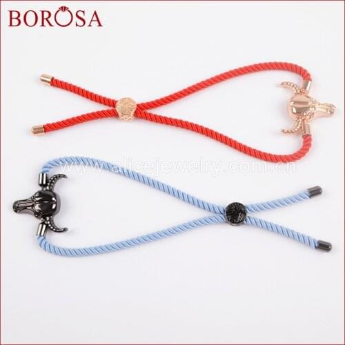 BOROSA New 10PCS OX Head Metal Copper Charm Connector Bracelet,Bull Cattle Buffalo Charm Rope Chain Bracelet for Women WX700