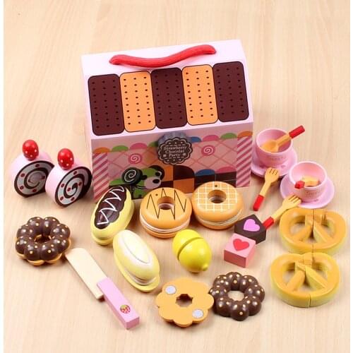 Wooden Sweet Princess Cake Combination Cut Wood girl Play House Toy Cake Afternoon Tea Food Role Playing Simulation Toy