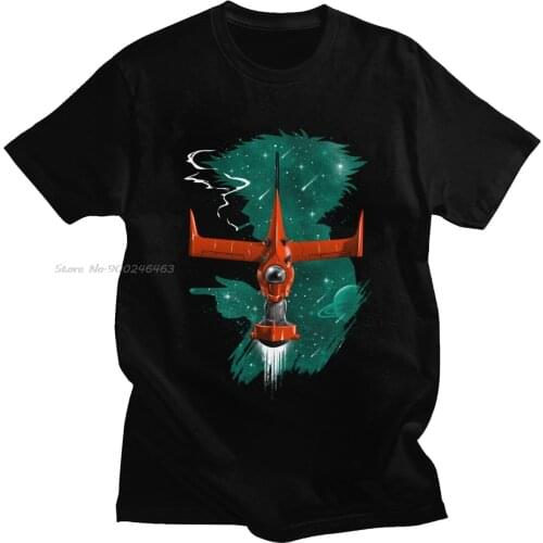 Unique Retro Space Cowboy Bebop Jet T-shirt For Men Short Sleeve Japanese Anime Tee Tops Cotton Spike Spiegel T Shirt Clothes