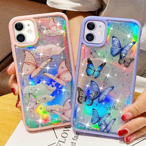 Gradient Bling Glitter Laser Butterfly Phone Case Cover For iPhone 11 12 Pro Max X XR XS