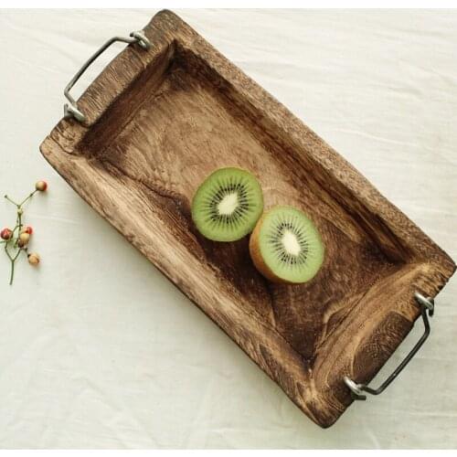 3pcs Retro Wooden Tray with Handle Old Portable Wood Pan Plate Photography Props Home Decor Kitchen Decoration Serving Tray