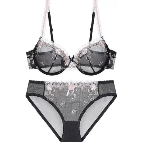 1 Set Woman Embroidery Underwear Set Sexy Lace Lingerie Set Transparent Push Up Bra Underpants Suit for Women Lingerie