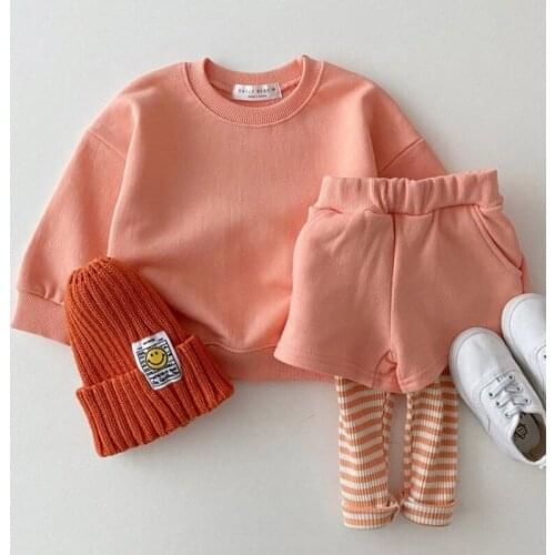 Korean Girl Sweater Winter Clothes Orange Grey Child Tracksuit 2021 Toddler Baby Overcoat Pullover+ Leggings for Girls Shirt