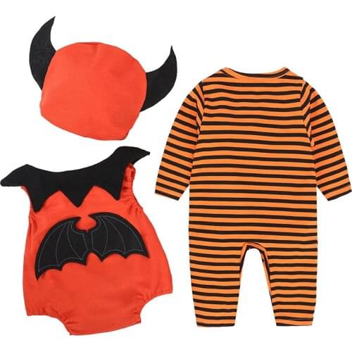 Halloween Baby Boy Clothes Suits Bat Costumes Orange Newborn Rompers Devil Caps Vest Outfit Sets Girls Goblin Demon Jumpsuits
