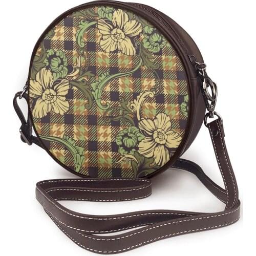 Circular Design Fashion Women Shoulder Bag Plaid Flowers Womens Crossbody Messenger Bags Ladies Purse