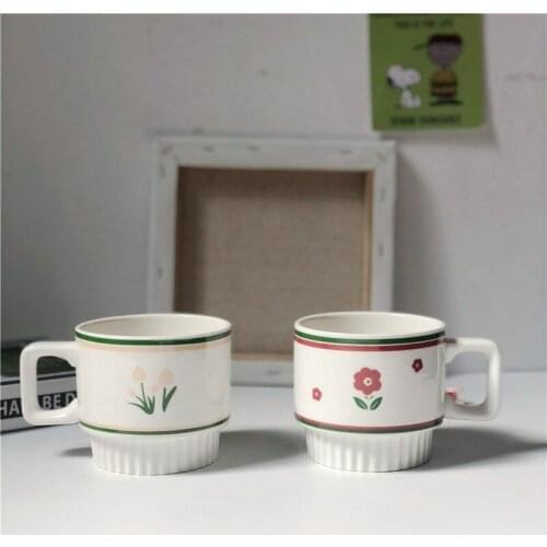 Korea Ins Tulip Ceramic Mug Coffee Mug Coffee Cup Milk Cup Juice Mug Home Decore