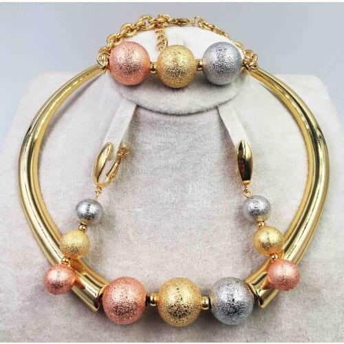 Fashion Dubai gold jewelry set African bridal wedding gift for women Saudi Arabia Necklace Earrings collar jewelry