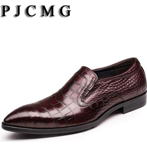 PJCMG Genuine Leather Men Shoes Italy Brand Lace-up Sapatilha Top Quality Hombre Business Moccasins Dress Chaussure Homme