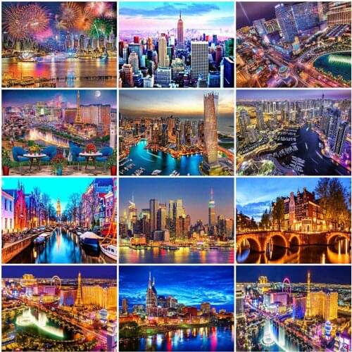 EverShine Full Drill Square Diamond Painting Landscape Mosaic Diamond Embroidery City Needlework Art Kits Night Handmade Hobby