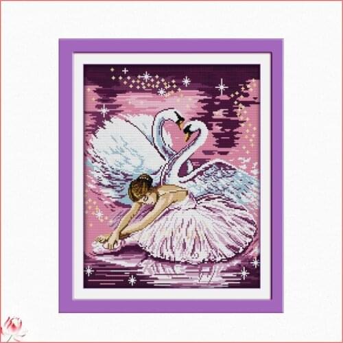 The Beauty Danced The Swan Dance Cross Stitch Kits Ecological Cotton Stamped Printed 14 11CT DIY Easy To Use Home Decoration