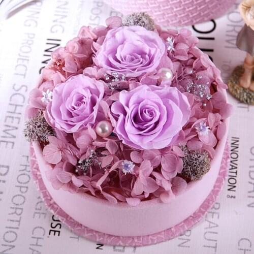 Newyear Wedding Valentine Desktop Home Decoration High Quality Top Gifts Purple Series Mix Preserved Flower Bouquet Rose Giftbox