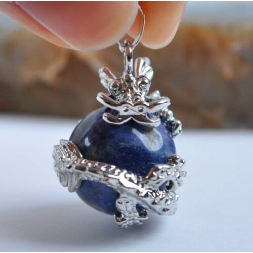 Dragon Pendant Natural Stone 16MM Round Bead Blue Sodalite Fit Necklace For Men Women Jewelry Gift Earrings Gem K1912