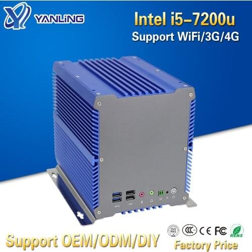 Yanling Latest Fanless Industrial Computer Intel i5-7200u Dual Core 2 Nic Port Embedded Mini PC with 3*PCI 1*PCIE For POS System