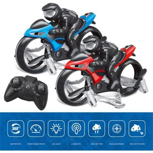 RC Stunt Motorcycle 2 In 1 Land Air 2.4GHz Flying Off-road Motorcycle Drone With 360 Rotation Drift Headless Model Motorbike