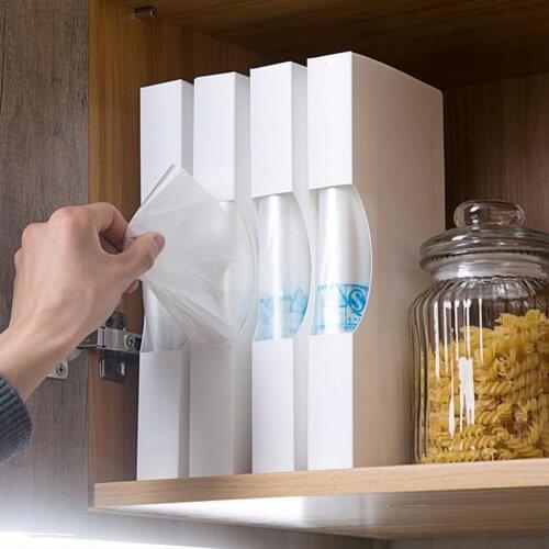Garbage Bag Storage Racks Self Adhesive Grocery Bag Dispenser Plastic Trash Bag Holders Cabinet Storage Container for Kitchen