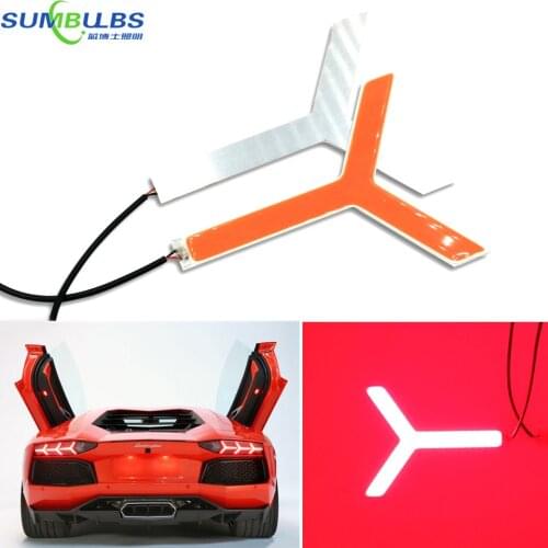 2PCS Y Shaped Red Color COB LED Light Red Color DC12-24V for Lamborghini Tail Brake Lights Lamp DIY Super Bright Car Lighting