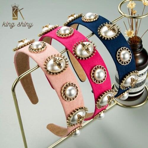 Vintage Baroque Bumble Bee Design Headband for Woman Elegant Simulated Pearl Beaded Hairband Girls Party Hair Accessory Headwear