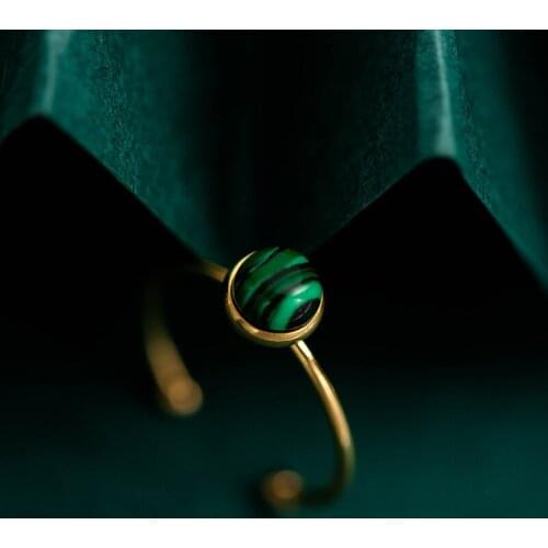 2020 Women Vintage Round Natural Stone Finger Rings Stainless Steel Adjustable Open Circle Gold Stackable Rings Jewelry