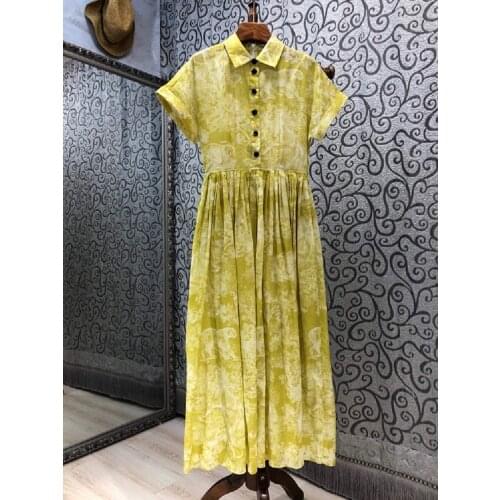 2021 Summer Fashion Long Dress High Quality Women Turn-down Collar Sexy Wild Animal Prints Short Sleeve Red Yellow Dress Maxi