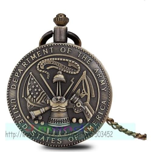 100pcs/lot 0019# New style Vintage Bronze The USA Department Of The Army Pocket Watch With Necklace Chain