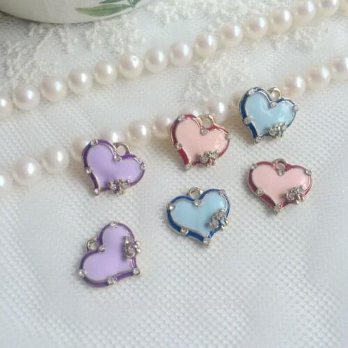 15MM 36pcs Mix Colors Heart KC Gold Color Plated Alloy & Glazing Charms Jewelry Pendants