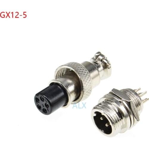 5SET GX12-5 aviation plug socket Circular connector 12mm Diameter GX12 5PIN Male Female Wire Panel Connector Circular Screw Type