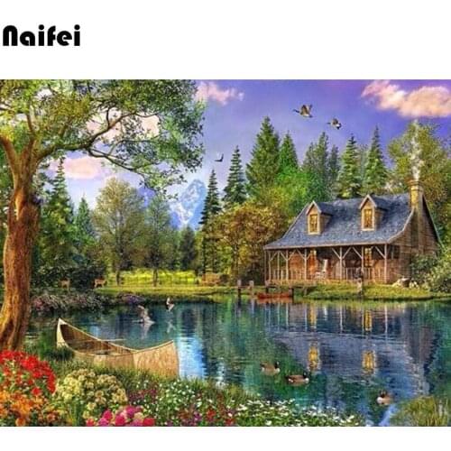 5d Diamond Painting Forest lake house natural scenery Cross Stitch kits Diamond Embroidery Home Decoration,mosaic,stickers