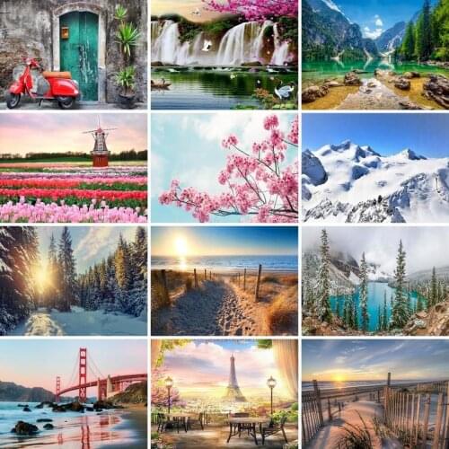 GATYZTORY 5D Diamond Painting Landscape Nature Square/Round Embroidery Cross Stitch Kit Painting Mosaic DIY Home Decoration Gift