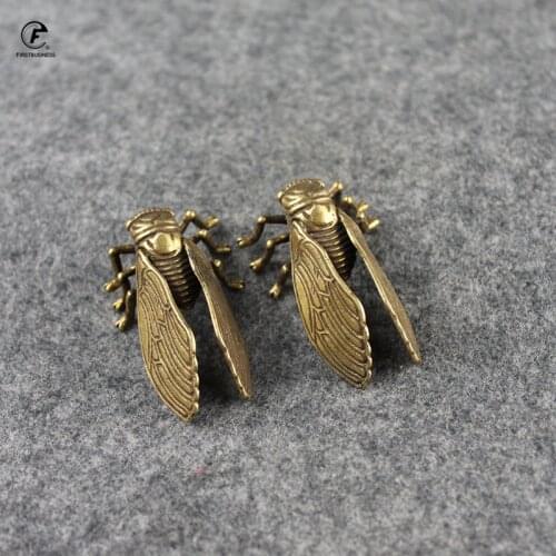 Antique Copper Cicada Figurines Home Decor Accessories Vintage Brass Animal Statue Small Ornaments Office Desk Decorations Craft