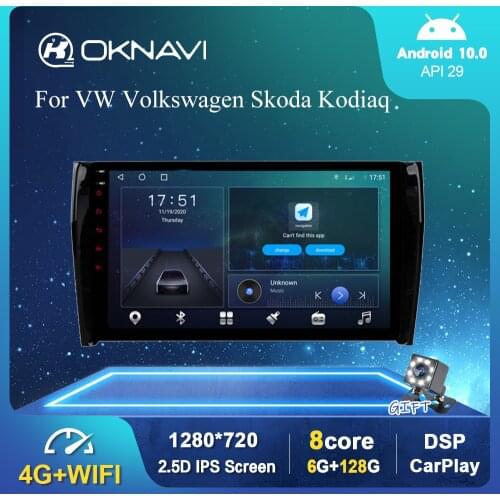 Android 10.0 Car Radio Multimedia Video Player For VW Volkswagen Skoda Kodiaq 2016-2019 GPS Serero Carplay 6G 128G Rear No DVD