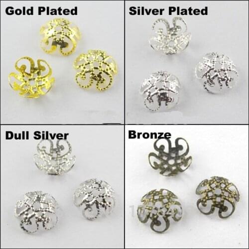 Free Shipping Jewelry Finding 10MM 5Leaf Hollow Flower End Beads Caps Gold Silver Bronze Nickel Plated(200Pcs=1Lot ! )