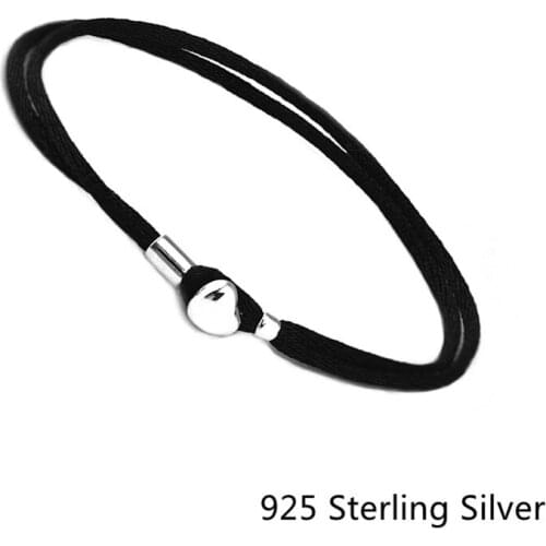 CKK 925 Sterling Silver Fabric Cord Bracelet, Black For Women Gift Original Fashion Jewelry DIY Making