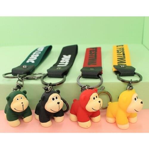 Custom Couples Logo Korean-Style Cartoon Gorilla Key Ring Handbag Pendant Cute Doll Car Key Ring