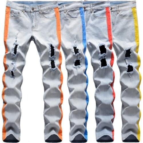 New Arrival Mens Cotton Ripped Hole Jeans Casual Slim Skinny Jeans Men Trousers Fashion Male Hip hop Denim Pants Fat Jeans