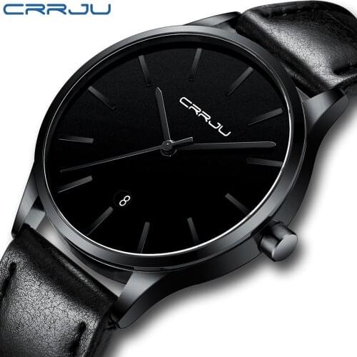 CRRJU Mens Leather Band Quartz Watch, Fashion Waterproof 30M Water Resistant Wrist Watch with Calendar Date Window for Men