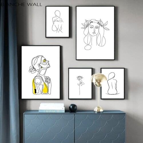 Black White Line Woman Flowers Drawing Wall Art Picture Abstract Poster Canvas Print Minimalist Painting Nordic Decoration