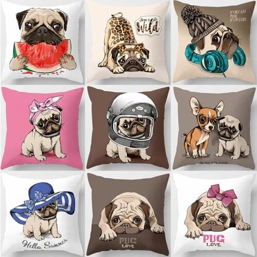 45X45cm Cartoon Pug Bulldog Sofa Decorative Cushion Cover Pillow Pillowcase Polyester Throw Pillow Home Decor Pillowcover