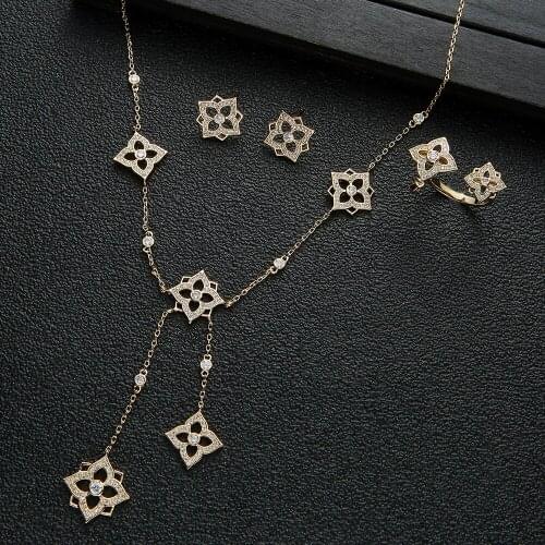 Elegant Fashion Square Charms Necklace Earring Set For Women Wedding Cubic Zircon Dubai Pendant Jewelry Set n0474