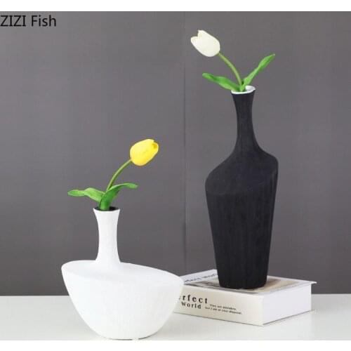 European Style Black and White Brushed Ceramic Vase Flower Arrangement Container Wedding Vase Living Room TV Cabinet Decoration