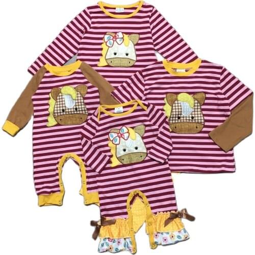 Girlymax Baby Girls Boys Top T-shirt Stripe Unicorn Romper Toddler Pants Set Brother Sister Cotton Kids Clothing Family Look